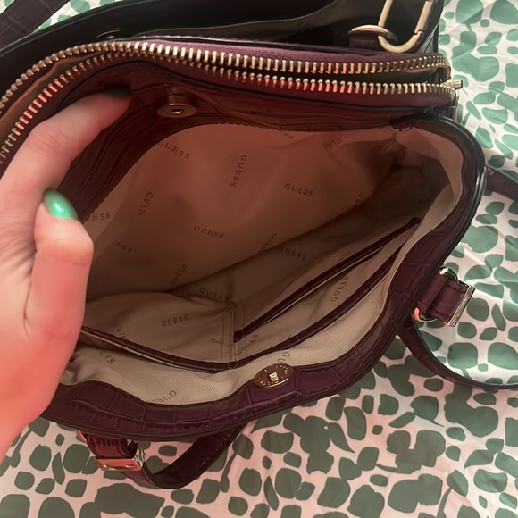 Guess Burgundy Crocodile Crossbody Satchel - Picture 7 of 12